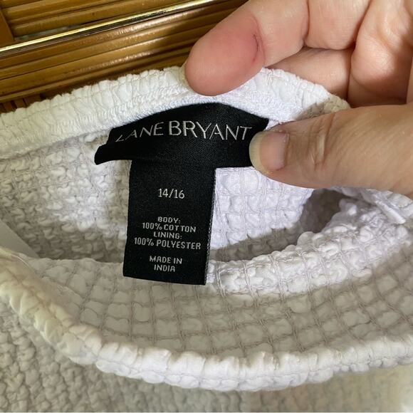 Lane Bryant White Asymmetrical Midi Dress Resort Wear handkerchief hem eyelet 16 - Picture 4 of 10